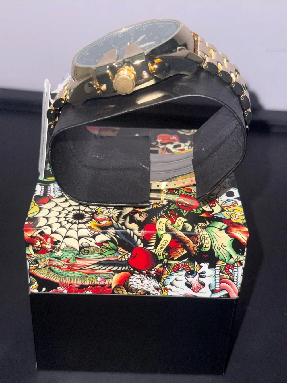 Ed Hardy Gold-Tone Men's Watch with Green Dial